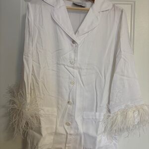 Never Worn Sleeper Party Pajamas Set with Detachable Feathers in White